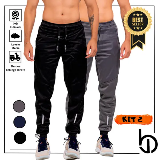 Kit 2 Calças Masculina Jogger Poliéster+ Elastano Costura Reforçada