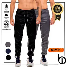Kit 2 Calças Masculina Jogger Poliéster+ Elastano Costura Reforçada