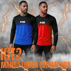 Kit 2 Camiseta Manga Longa UV Dryfit Estampada Sublimada Masculina Conforto