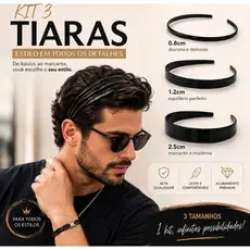 Kit Tiaras Cabelo Unissex Preta Lisa Masculina ou Feminina Estilosa
