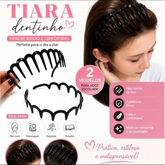 Kit Tiara Dentada Ondulada Arco Brilhante Efeito Topete Estilo Moderno