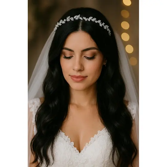 Enfeite Arco Tiara prata para penteados  de noivas e Floristas arranjo com Cristais para madrinhas damas de honra