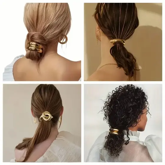Pony Cuff Hair elástico de cabelo metálico kit 4 laços elástico dourado para rabo de cabelo prendedores para coque