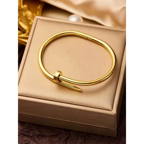 Pulseira masculina e feminina  dourada bracelete prego unissex dourado bracelete de luxo aço inoxidável