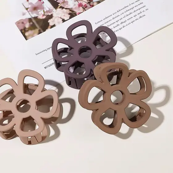 Garras pregadeiras para cabelos formatos flor linha luxo foscas vazadas presilhas bico de pato para cabelos meninas