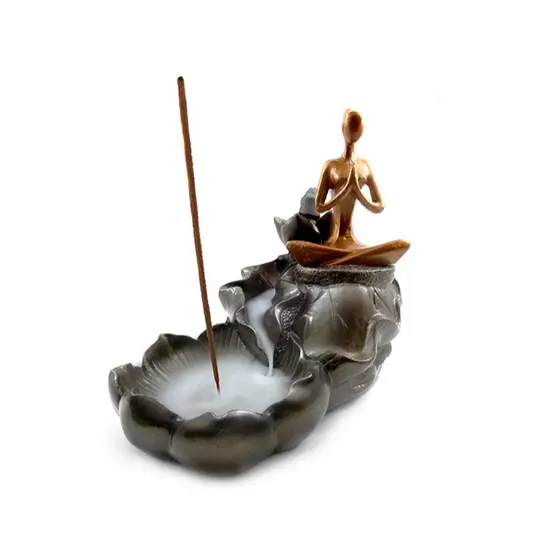 Incensário Cascata Backflow Fumaça Invertida Posição Yoga Padmasana Decorativo