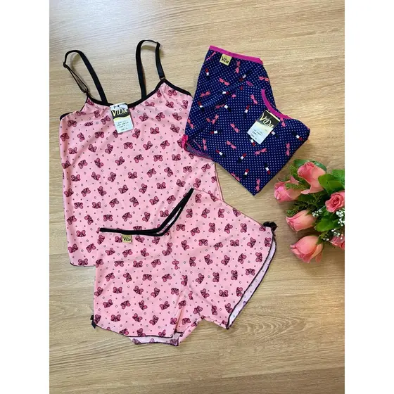 ViDa Store conjunto baby doll infantil short blusa alças ajustáveis pijama feminino meninas