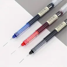 Kit 3 Canetas esferográficas gel seca rápido 0.5mm ultrafina nas cores preta azul e vermelha