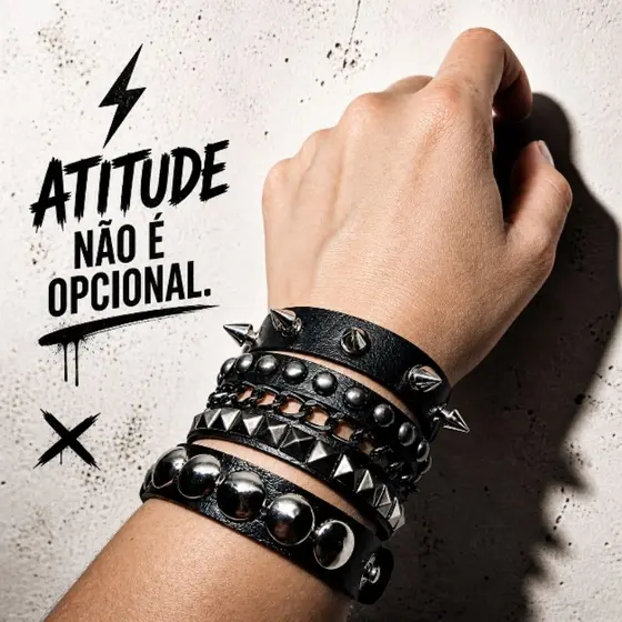 Kit Pulseira punk rock espinho corrente spike acabamento premium em tecido