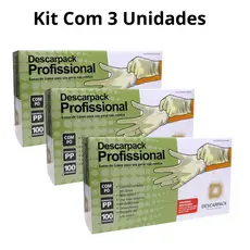 Kit 300 Luva Descartável Látex C/ Pó - PP,P,M,G (Cx C/ 100 un)