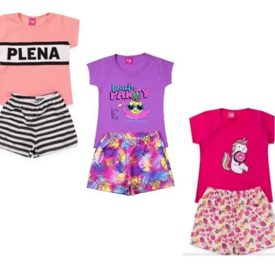 Kit 3 Conjuntos Infantil  Short e Camiseta Menina Feminino Verão.Super promoção