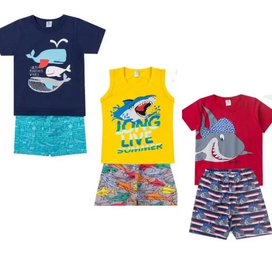 Kit 3 Conjuntos Infantil Menino Verão Tam 1 ao 8