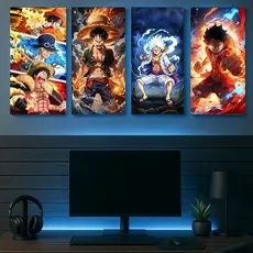 Quadros Decorativo 1 a 4 unidade Anime One Piece Luffy Branco Gear 5,Quadro  Sala-Quarto| MDF 45x20
