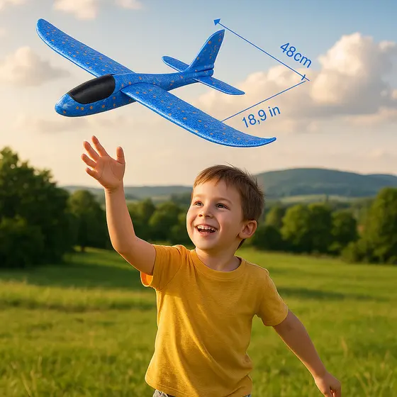 Avião Isopor planador com Led de 3 velocidades 47cm (Cor aleatória) acende e voa oferta