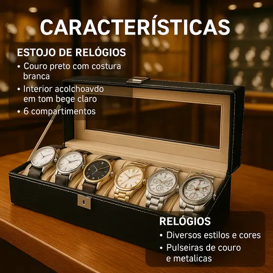 Caixa Porta Relógio 06 Lugares Em couro Sintético oferta