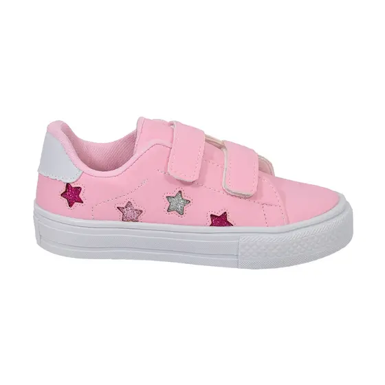 Tênis Casual Infantil Feminino Estrela Meninas Rosa Preto Branco
