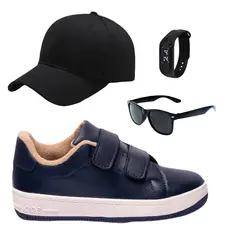 Tênis Infantil Masculino Escolar Casual Menino Novo Club Magia + Boné Óculos Relógio