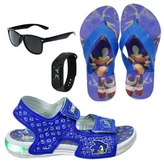 Sandália Papete De Led Infantil Masculina Personagem Confortável + Chinelo + Óculos + Relógio
