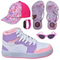 Tênis Infantil Feminino Botinha Cano Alto Meninas Escolar Confortável + Óculos Relógio Boné Chinelo