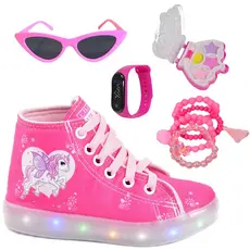 Tênis Feminino Infantil Led Unicórnio Sereia Cano Alto Botinha + Paleta Óculos Relógio Pulseira
