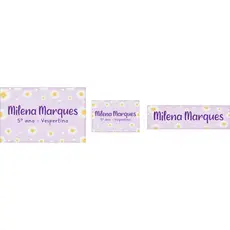 Etiquetas Escolares Personalizadas Margaridas Kit com 42 Unidades em 3 Tamanhos.