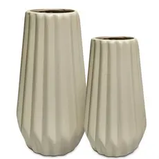 Par de Vasos Decorativo diamante Moderno Cerâmica Enfeite Mesa Sala Off white