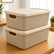 Kit 2 Caixas Organizadoras com Tampa Cesto Grande em Plástico 5 Litros em Promoção Jaguar