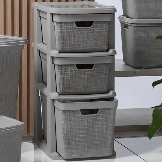 Gaveteiro Organizador de Chão  de Plástico com 3 Gavetas 15 litros Moderno com Textura Jutta