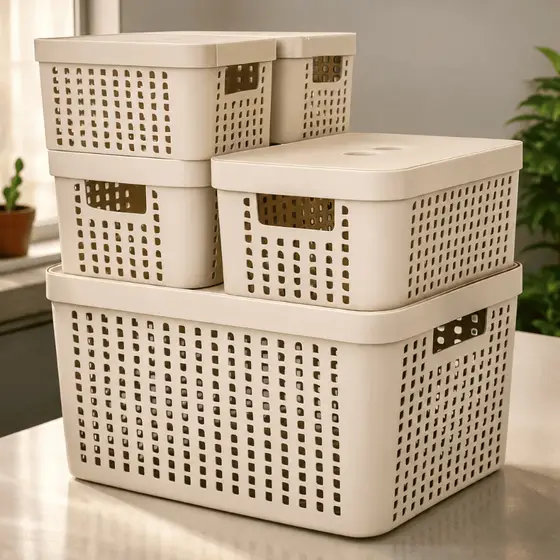 Kit 5 Caixas Organizadoras com Tampa Cesto Grande de Plástico 2 Litros 4,5 Litros 17 Litros