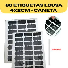 60 Etiquetas Adesivas Lousa 4x2cm + Caneta Giz Líquido de BRIND Pote Porta Tempero Envio em até 24h