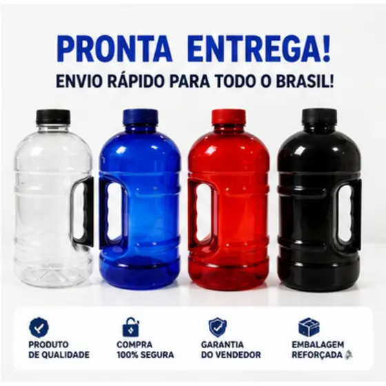 Garrafa de Água 1,8L com Alça Anti Vazamento Academia Treino BPA Free