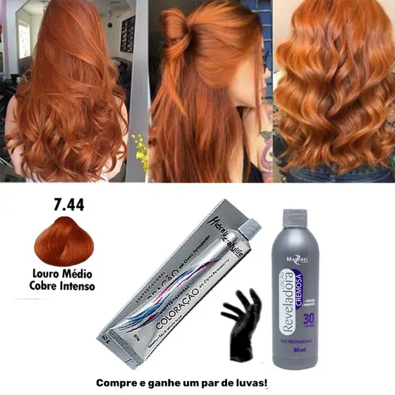 Kit 1 Tinta Louro Cobre Nº 7.44 e 1 Ox 30Vol 90ml Mairibel