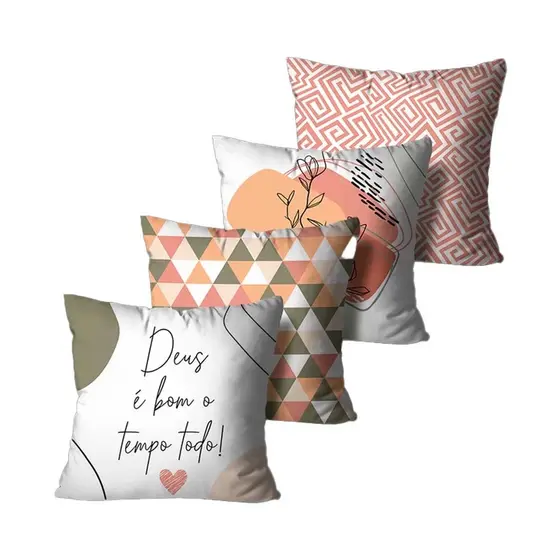 Kit 4 Capas de Almofadas Decorativas Frase Colorido 45x45cm