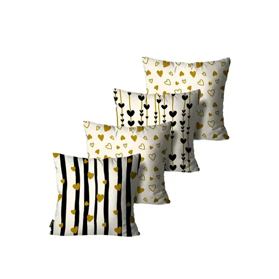Kit com 4 Capas de Almofadas Decorativas Corações Off White