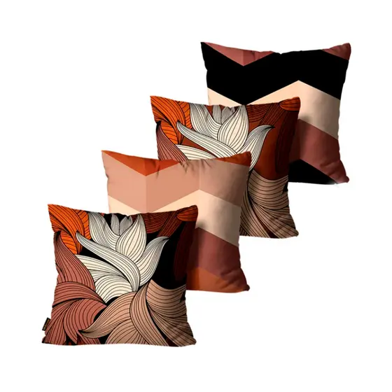 Kit 4 Capas de Almofadas Folhas Abstratas Terracota 45x45cm