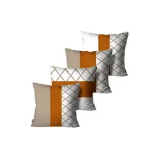 Kit com 4 Capas de Almofadas Decorativas Geométrico Bege