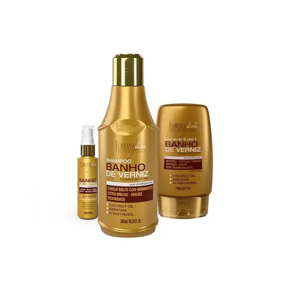 Kit Banho de Verniz  Shampoo, Leave-in e Oleo Forever Liss