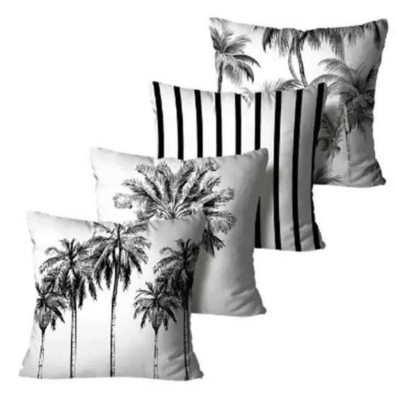 Kit 4 Capas de Almofadas Decorativas Coqueiro Preto e Branco