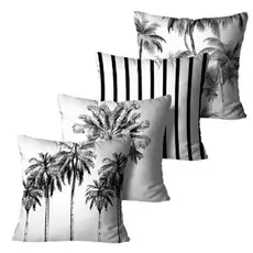 Kit 4 Capas de Almofadas Decorativas Coqueiro Preto e Branco