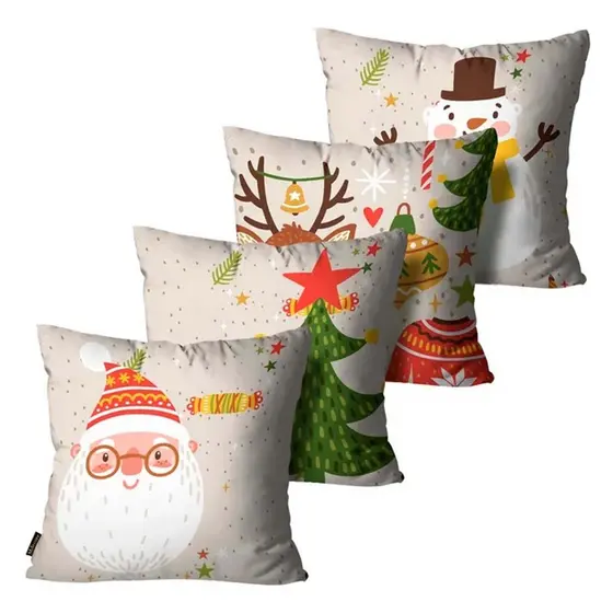 Kit com 4 Capas de Almofadas de Natal Papai Noel Bege