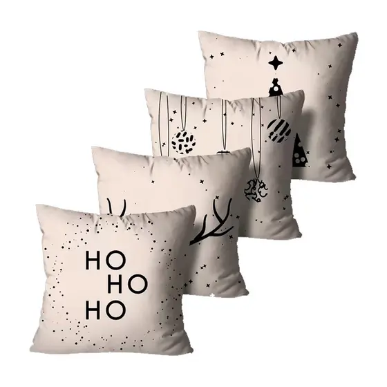 Kit com 4 Capas de Almofadas de Natal Bege 45x45