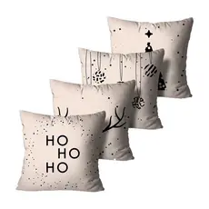 Kit com 4 Capas de Almofadas de Natal Bege 45x45
