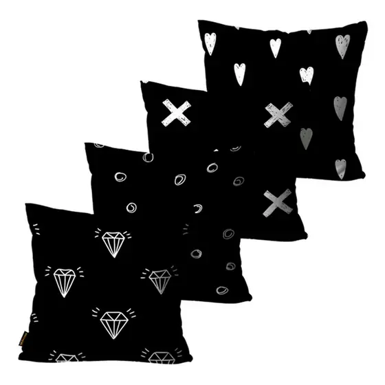 Kit com 4 Capas de Almofadas Decorativas Diamantes Brancos
