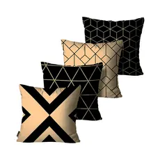 Kit com 4 Capas de Almofadas Decorativas Preto e Bege 45x45