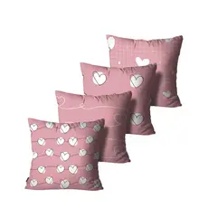 Kit com 4 Capas de Almofadas Corações Rosa Mdecore 45x45