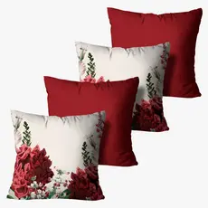 Kit com 4 Capas de Almofadas Decorativas Dália Vermelho - 45x45cm