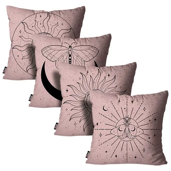 Kit com 4 Capas de Almofadas Insetos Rose 45x45cm