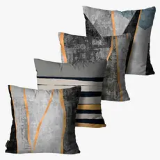 Kit com 4 Capas P Almofadas Decorativas Cinza Com Linhas de Ouro 45x45cm