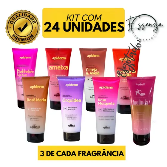 Kit 8; 16 ou 24 UND Hidratante Corporal Apiderm 200g – Várias Fragrâncias | Hidratação  | Pele Macia
