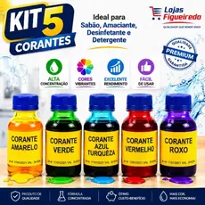 5 Corantes de 100ml para Sabão, Amaciante, Detergente, Desinfetante ( AMARELO , VERDE, AZUL, ROXO E VERMELHO )